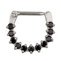 Load image into Gallery viewer, Septum Clicker Piercing Edelstahl silberfarben Rand schwarze Steine
