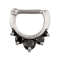 Load image into Gallery viewer, Septum Clicker Edelstahl silberfarben schwarze Zirkonia Steine
