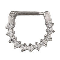 Load image into Gallery viewer, Septum Clicker Piercing Edelstahl silberfarben Rand weiße Zirkonia Steine
