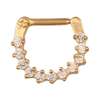 Load image into Gallery viewer, Septum Clicker Piercing Edelstahl goldfarben Rand weiße Steine

