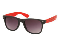 Cargar imagen en el visor de la galería, Die Sonnenbrille Punkte Unisex Nerd Brille besticht im Retro-Stil mit dunkel getönten Gläsern, dicken roten Bügeln mit schwarzen Punkten, rotem Innenbügel und bietet zuverlässigen UV 400 Schutz.
