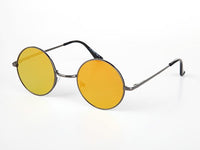 Cargar imagen en el visor de la galería, Sonnenbrille Unisex Rund Hippie Brille John Lennon 400UV: round sunglasses with thin black frames and yellow-tinted lenses, inspired by John Lennon’s iconic style, shown on a white background.
