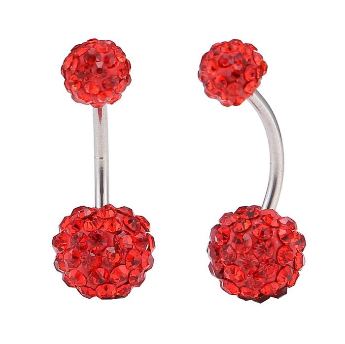 Bauchnabelpiercing Bananapiercing Zirkonia Steine rot 2 Kugeln Edelstahl