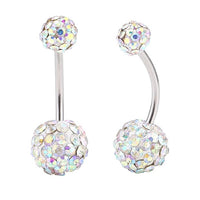 Load image into Gallery viewer, Bauchnabelpiercing Bananapiercing weiß Zirkonia bunte Steine 2 Kugeln Edelstahl
