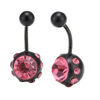Load image into Gallery viewer, Bauchnabelpiercing Bananenpiercing Rosa Zirkonia Steine Edelstahl schwarz
