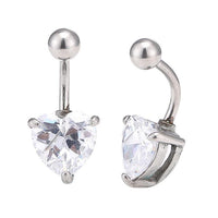 Load image into Gallery viewer, Bauchnabelpiercing Edelstahl silber Farben weißer Herzförmiger Zirkonia Stein
