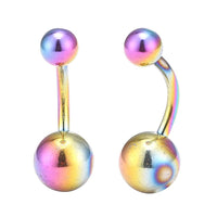 Load image into Gallery viewer, Bauchnabelpiercing Edelstahl zwei Kugeln Regenbogen Farben bunt schimmernd
