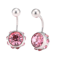 Load image into Gallery viewer, Bauchnabelpiercing Bananapiercing Edelstahl pink Zirkonia Steine 2 Kugeln

