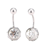 Load image into Gallery viewer, Bauchnabelpiercing Bananapiercing Edelstahl weiß Zirkonia Steine 2 Kugeln
