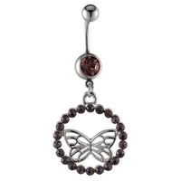 Load image into Gallery viewer, Bauchnabelpiercing silberfarben Schmetterling im Lila Zirkonia Stein Kreis Edelstahl

