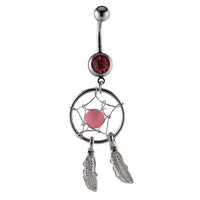 Load image into Gallery viewer, Bauchnabelpiercing silberfarbenTraumfänger Kugel Rosa im Netz Edelstahl
