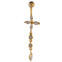 Load image into Gallery viewer, Bauchnabelpiercing golden Blüte weiße Anhänger Kugel Edelstahl
