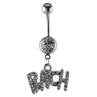 Load image into Gallery viewer, Bauchnabelpiercing silberfarben Bitch Schrift weiß Zirkonia Edelstahl
