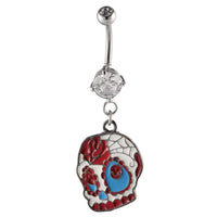 Load image into Gallery viewer, Bauchnabelpiercing silberfarben Candyskull Totenkopf bunt Edelstahl
