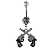 Load image into Gallery viewer, Bauchnabelpiercing silberfarben Pistolen weiß schwarz Zirkonia Edelstahl
