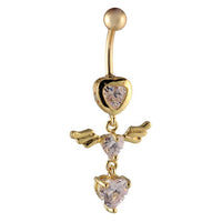 Load image into Gallery viewer, Bauchnabelpiercing goldfarben 3 Herzen weiß mit Flügel Edelstahl
