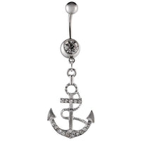 Load image into Gallery viewer, Bauchnabelpiercing silberfarben Anker weiß Zirkonia zwei Kugeln Edelstahl
