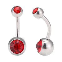 Load image into Gallery viewer, Bauchnabelpiercing Edelstahl silberfarben Stein rot in beiden Kugeln
