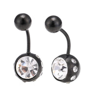 Load image into Gallery viewer, Bauchnabelpiercing schwarz zwei Kugeln Steine weiß Rand kleine Steine Edelstahl
