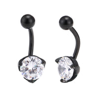 Load image into Gallery viewer, Bauchnabelpiercing schwarz großer weißer Zirkonia Stein rund 3-seitig eingefasst Edelstahl
