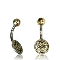 Cargar imagen en el visor de la galería, Bauchnabelpiercing Brass Edelstahl antik golden silbern Blume des Lebens Punkte
