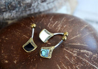 Load image into Gallery viewer, Bauchnabelpiercing Edelstahl Brass Raute Inlay
