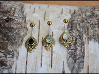 Load image into Gallery viewer, Bauchnabelpiercing Edelstahl Brass Schnörkel Träne Inlay
