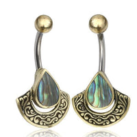 Load image into Gallery viewer, Bauchnabelpiercing Edelstahl Brass Bogen Träne Inlay
