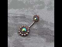 Load image into Gallery viewer, Bauchnabelpiercing Edelstahl rose Kristall Blume
