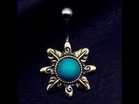 Load image into Gallery viewer, Bauchnabelpiercing Edelstahl Türkis gold Blume
