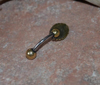Load image into Gallery viewer, Bauchnabelpiercing Messing Edelstahl gold Kristall Auge
