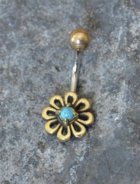 Load image into Gallery viewer, Bauchnabel Piercing Brass Edelstahl Blümchen Stein
