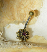 Load image into Gallery viewer, Bauchnabel Piercing Brass Edelstahl Sternblume Stein
