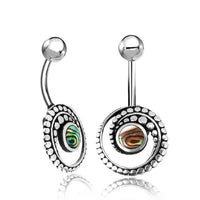 Load image into Gallery viewer, Bauchnabel Piercing Edelstahl Silber Punkte Spirale Inlay

