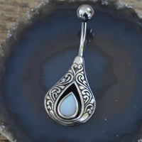 Load image into Gallery viewer, Bauchnabelpiercing aus Edelstahl Silber mit Tropfen Inlay
