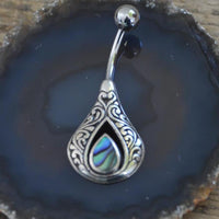 Load image into Gallery viewer, Bauchnabelpiercing aus Edelstahl Silber mit Tropfen Inlay
