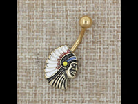 Load image into Gallery viewer, Bauchnabel Piercing Edelstahl Indianer gold
