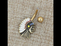 Load image into Gallery viewer, Bauchnabel Piercing Edelstahl Indianer gold
