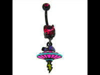 Load image into Gallery viewer, Glitzer Bauchnabel Piercing Edelstahl Zirkonia Ufo pink
