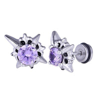 Load image into Gallery viewer, Fake Plug Piercing Edelstahl silberfarben Zacken Zirkonia Stein Lila
