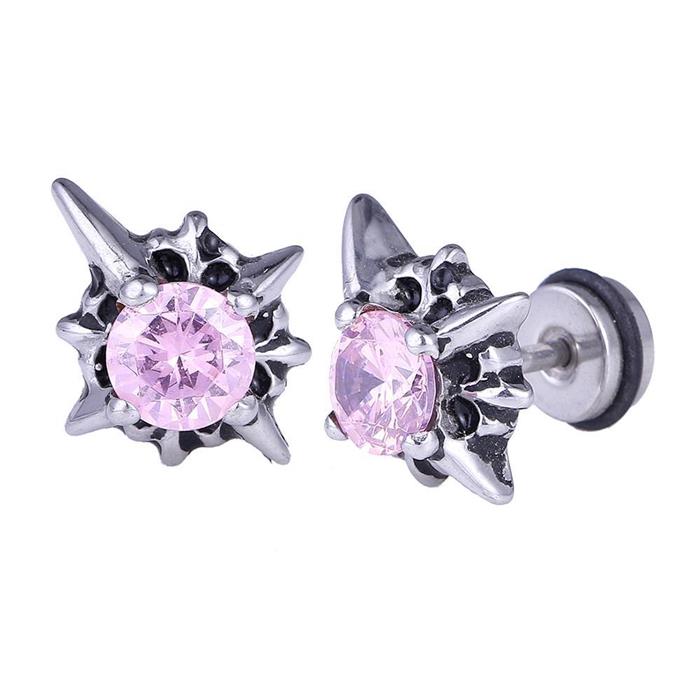 Fake Plug Piercing Edelstahl silberfarben Blume Zirkonia Stein rosa rund