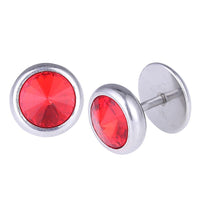 Load image into Gallery viewer, Schraubverschluss Fake Piercing Expander roter Zirkonia Stein Halbrund silberfarben Edelstahl
