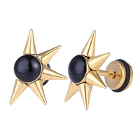 Load image into Gallery viewer, Fake Piercing Expander Zacken schwarzer Stein goldfarben Schraubverschluss Edelstahl
