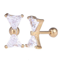 Load image into Gallery viewer, Fake Piercing Expander golden Schleife Zirkonia weiß Schaubverschluss Edelstahl
