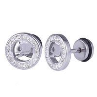 Load image into Gallery viewer, Fake Plug Piercing Edelstahl silberfarben Rand Zirkonia Steine Totenkopf Schädel
