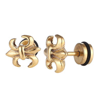 Load image into Gallery viewer, Fake Piercing Expander golden Schwertlilie Schaubverschluss Edelstahl
