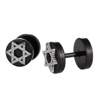 Load image into Gallery viewer, Fake Piercing Expander schwarz Glitzer Davidsstern Schaubverschluss Edelstahl
