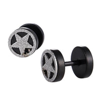 Load image into Gallery viewer, Fake Piercing Expander schwarz Glitzer Stern gefüllt  im Kreis Schaubverschluss Edelstahl
