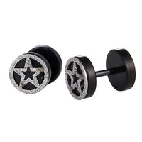 Cargar imagen en el visor de la galería, Fake Piercing Expander schwarz Glitzer Stern im Kreis Schaubverschluss Edelstahl
