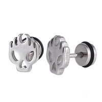 Load image into Gallery viewer, Fake Piercing Expander silberfarben Totenkopf on Fire Schaubverschluss Edelstahl

